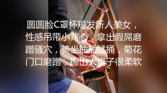 圆圆脸C罩杯短发新人美女，性感吊带小背心，拿出假屌磨蹭骚穴，骑坐抽插猛捅，菊花门口磨蹭，掏出大奶子很柔软